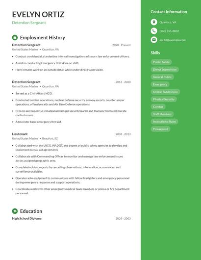 Detention Sergeant Resume