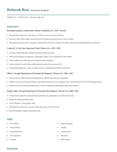 Detention Sergeant Resume