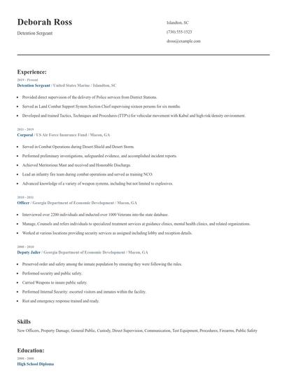 Detention Sergeant Resume