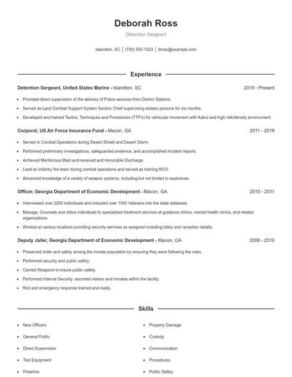 Detention Sergeant Resume