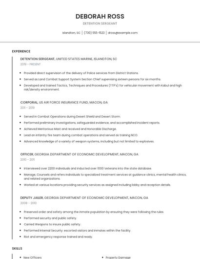 Detention Sergeant Resume