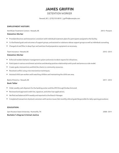 Detention Worker Resume