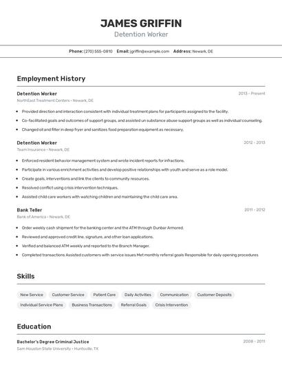 Detention Worker Resume