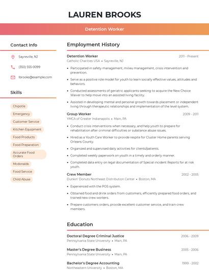 Detention Worker Resume