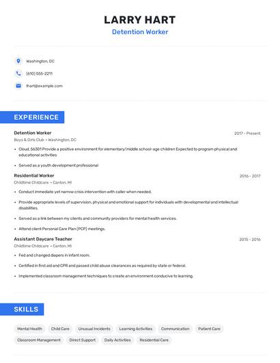 Detention Worker Resume