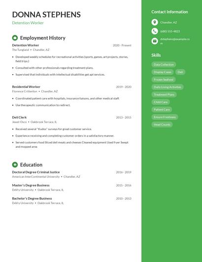 Detention Worker Resume