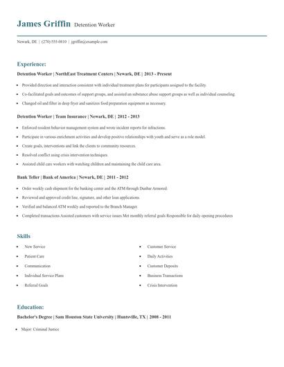 Detention Worker Resume