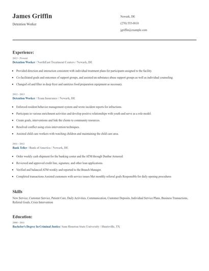 Detention Worker Resume