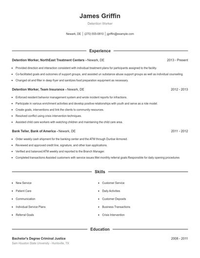 Detention Worker Resume