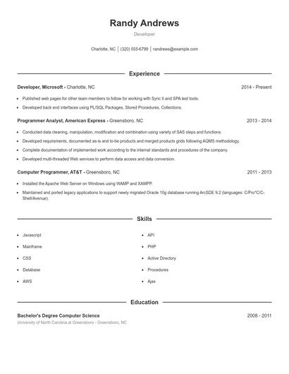 Developer Resume