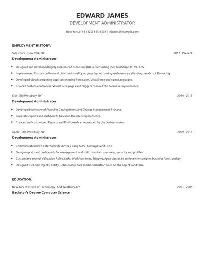 Development Administrator Resume