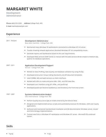 Development Administrator Resume