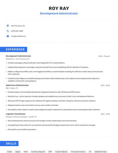 Development Administrator Resume