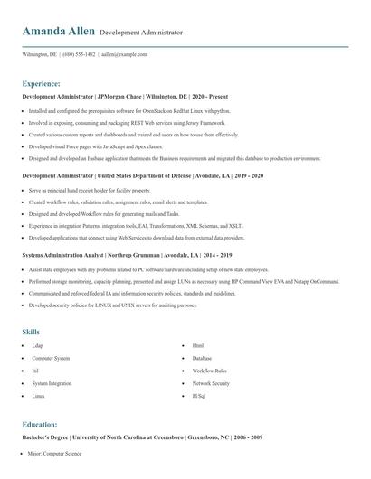 Development Administrator Resume