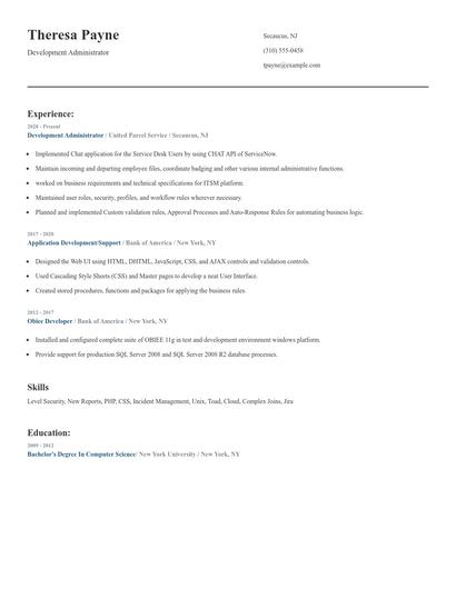 Development Administrator Resume