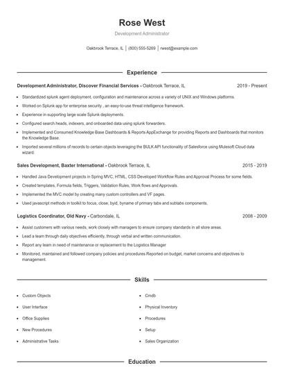 Development Administrator Resume