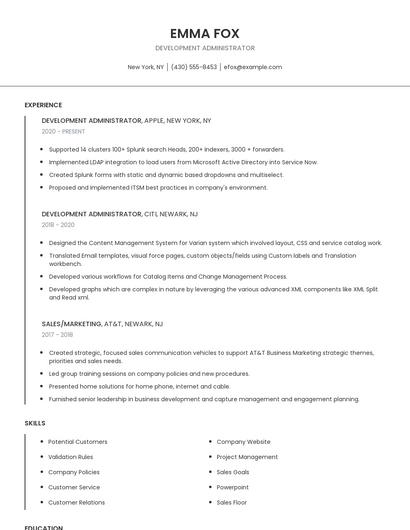 Development Administrator Resume