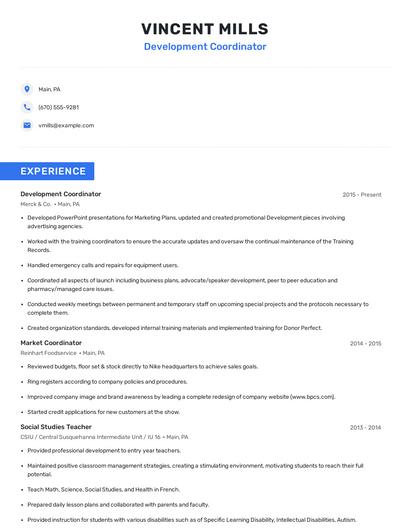 Development Coordinator Resume