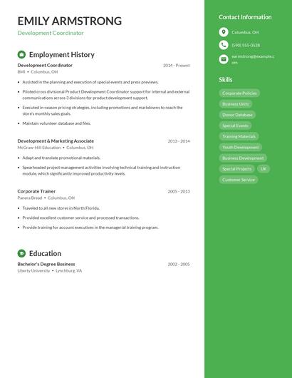 Development Coordinator Resume