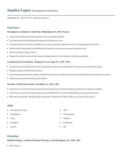 Development Coordinator Resume