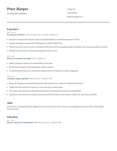 Development Coordinator Resume