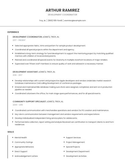 Development Coordinator Resume