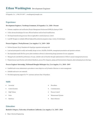 Development Engineer Resume