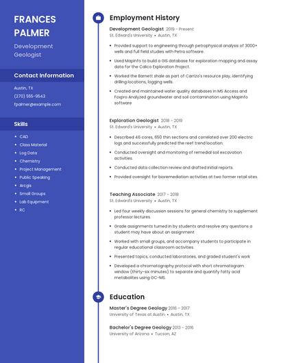 Development Geologist Resume