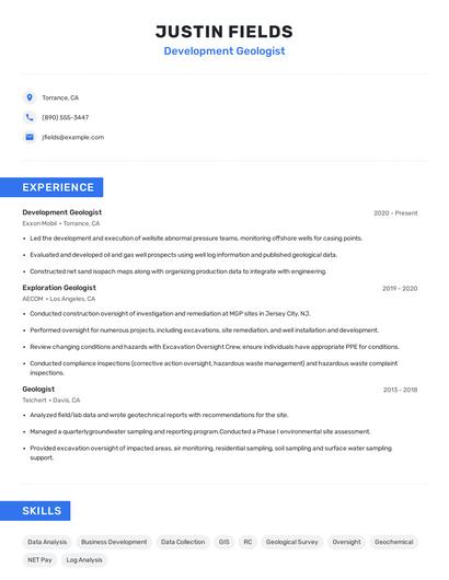 Development Geologist Resume