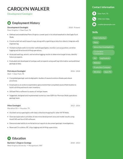 Development Geologist Resume
