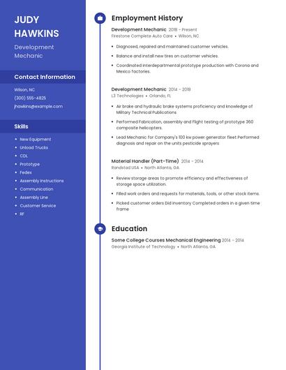 Development Mechanic Resume