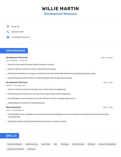 Development Mechanic Resume