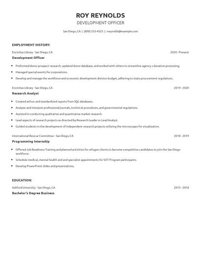 Development Officer Resume
