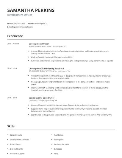 Development Officer Resume