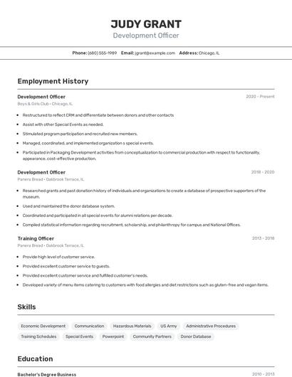 Development Officer Resume