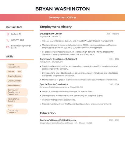 Development Officer Resume