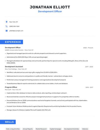 Development Officer Resume