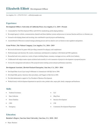 Development Officer Resume