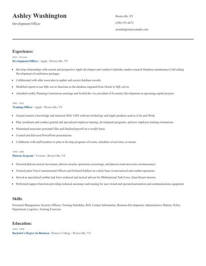 Development Officer Resume