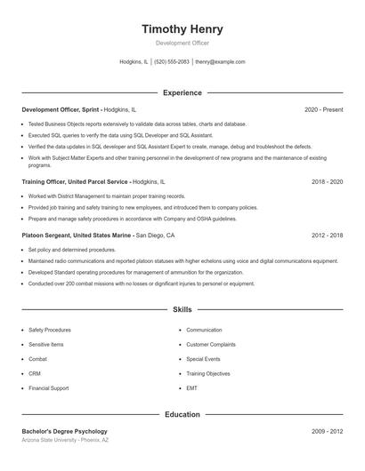 Development Officer Resume
