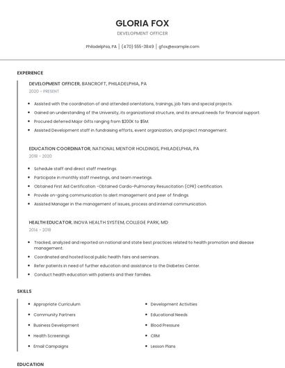 Development Officer Resume