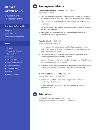 Development Research Analyst Resume