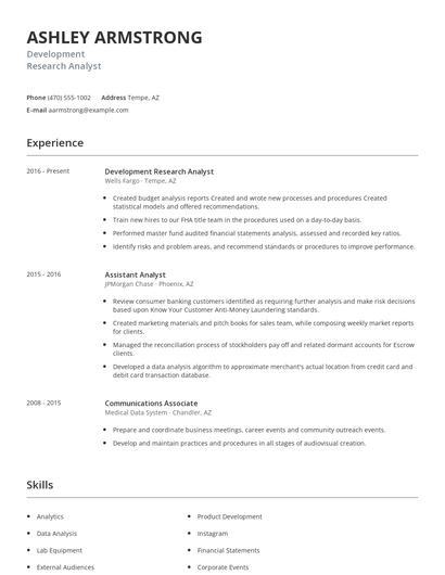Development Research Analyst Resume
