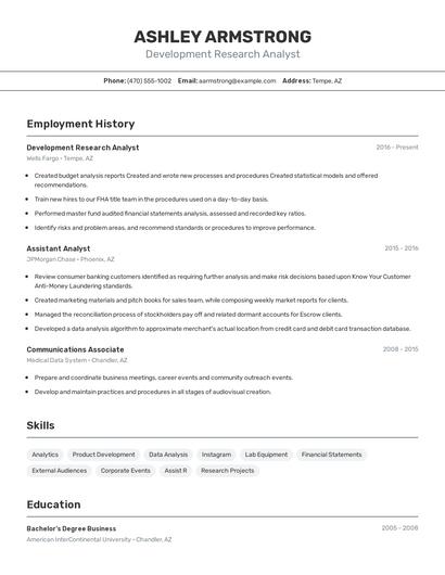 Development Research Analyst Resume
