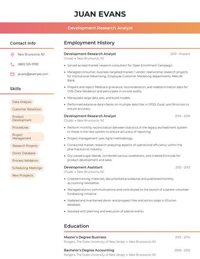 Development Research Analyst Resume