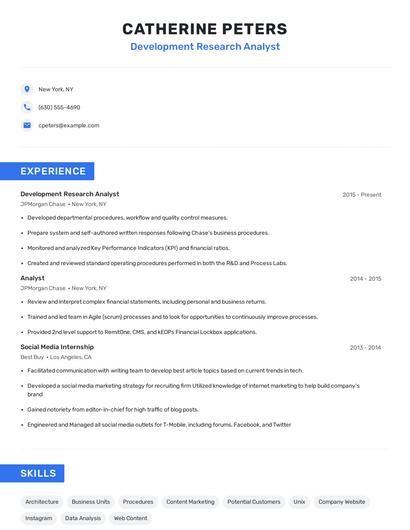 Development Research Analyst Resume