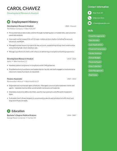 Development Research Analyst Resume