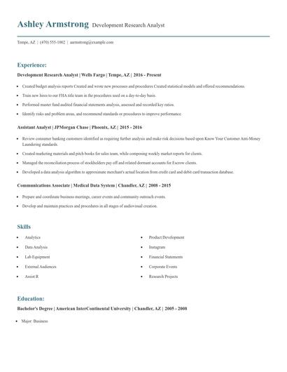 Development Research Analyst Resume