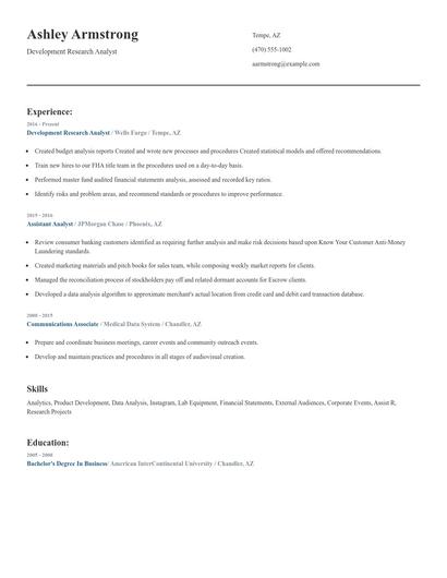 Development Research Analyst Resume