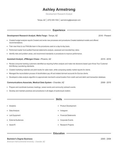 Development Research Analyst Resume